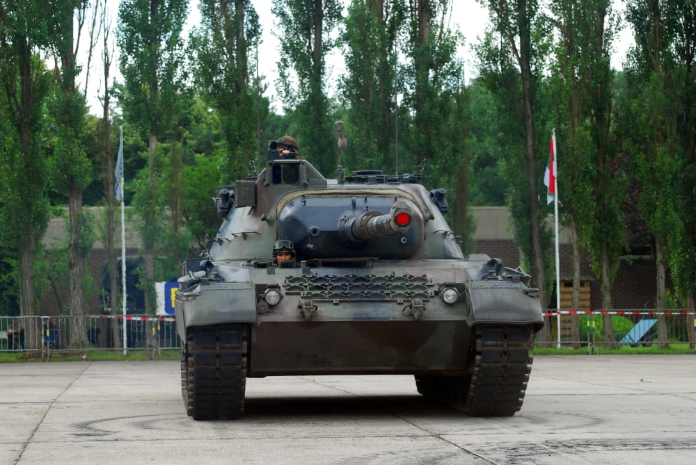 A Leopard 1A5 MBT of the Belgian Army in action Canvas Art - Luc De JaegerStocktrek Images (34 x 23)