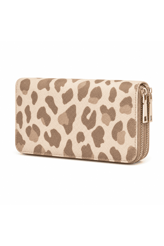 A-Leopard Print PU Leather Travel Wallet Large Capacity Ladies Purse