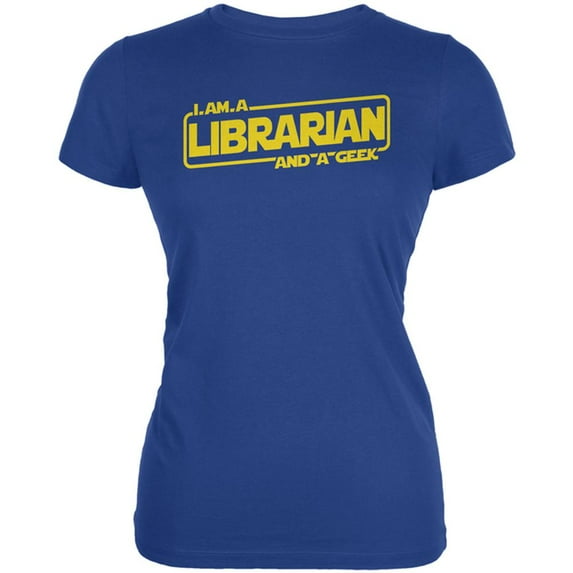 A Librarian and a Geek Juniors Soft T Shirt Royal LG