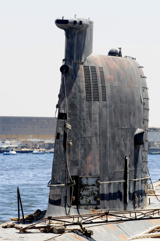 A Libyan Navy Foxtrot-class military submarine moored to the pier in Benghazi Libya Canvas Art - Andrew ChittockStocktrek Images (23 x 35)
