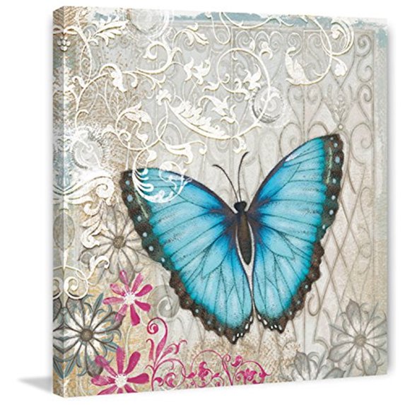 A Light Blue Butterfly Painting Print on Wrapped Canvas