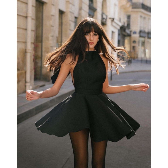 A-Line Dress with Flared Skirt (S, Black)