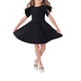 thumbnail image 1 of A-Line Dresses for Girls Size 2-12 Short Sleeve Crewneck Toddlers Kids Trendy Solid Color School Graduation Midi Dress, 1 of 4