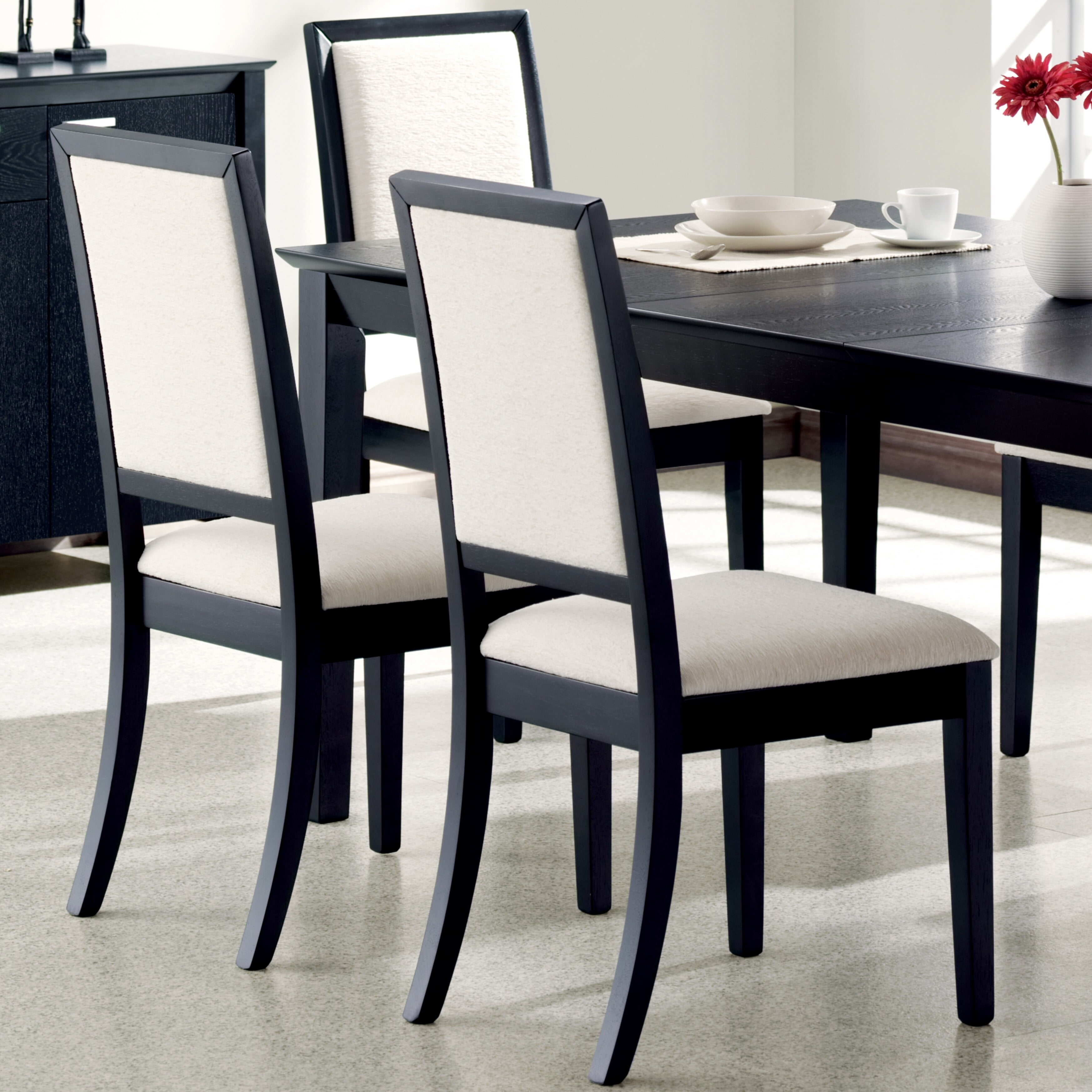 A Line Furniture Elegant Cream Upholstered Black Finish Wood Frame Dining Chairs (Set of 2)