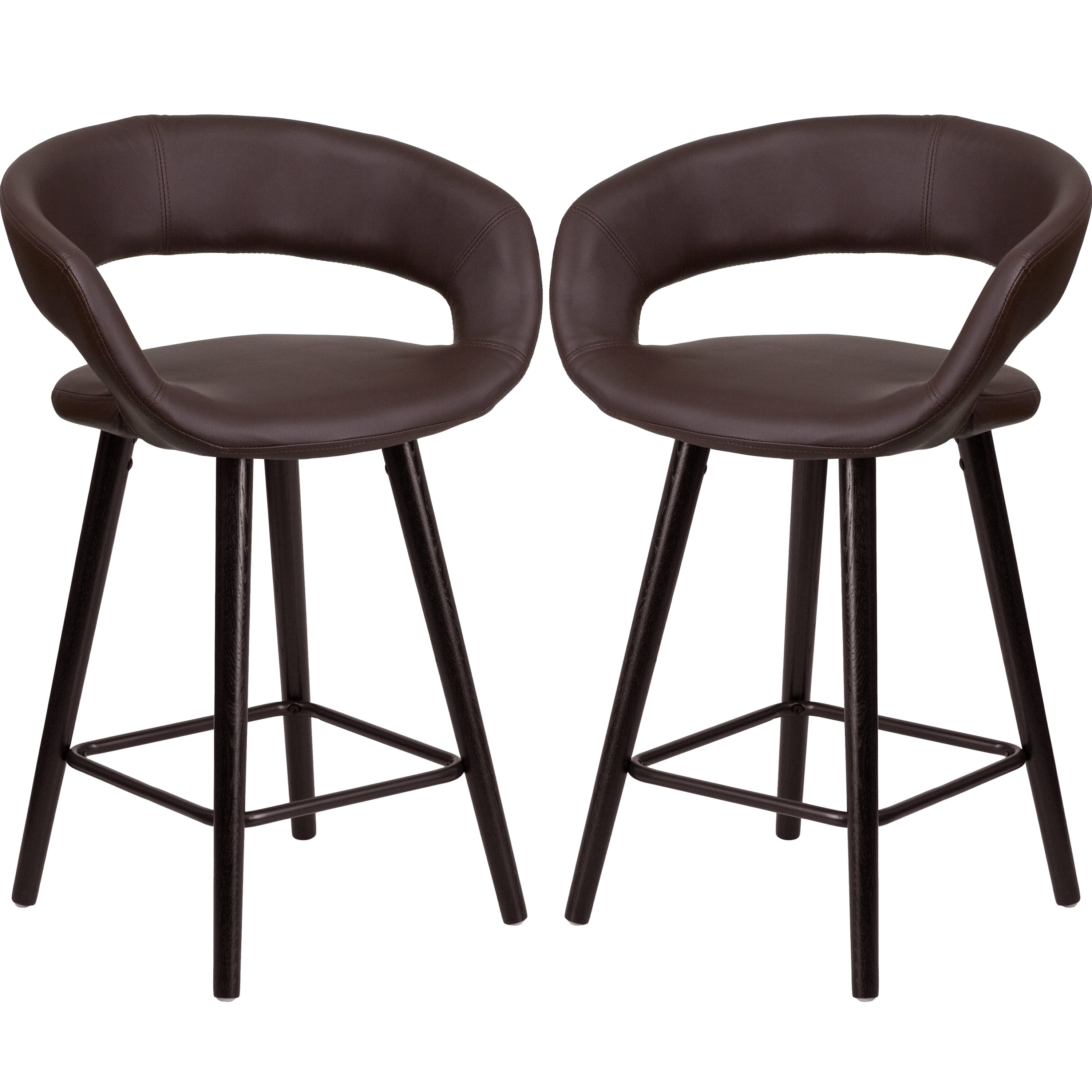 Brynn Brown Vinyl Counter Height Stool with Wood Base