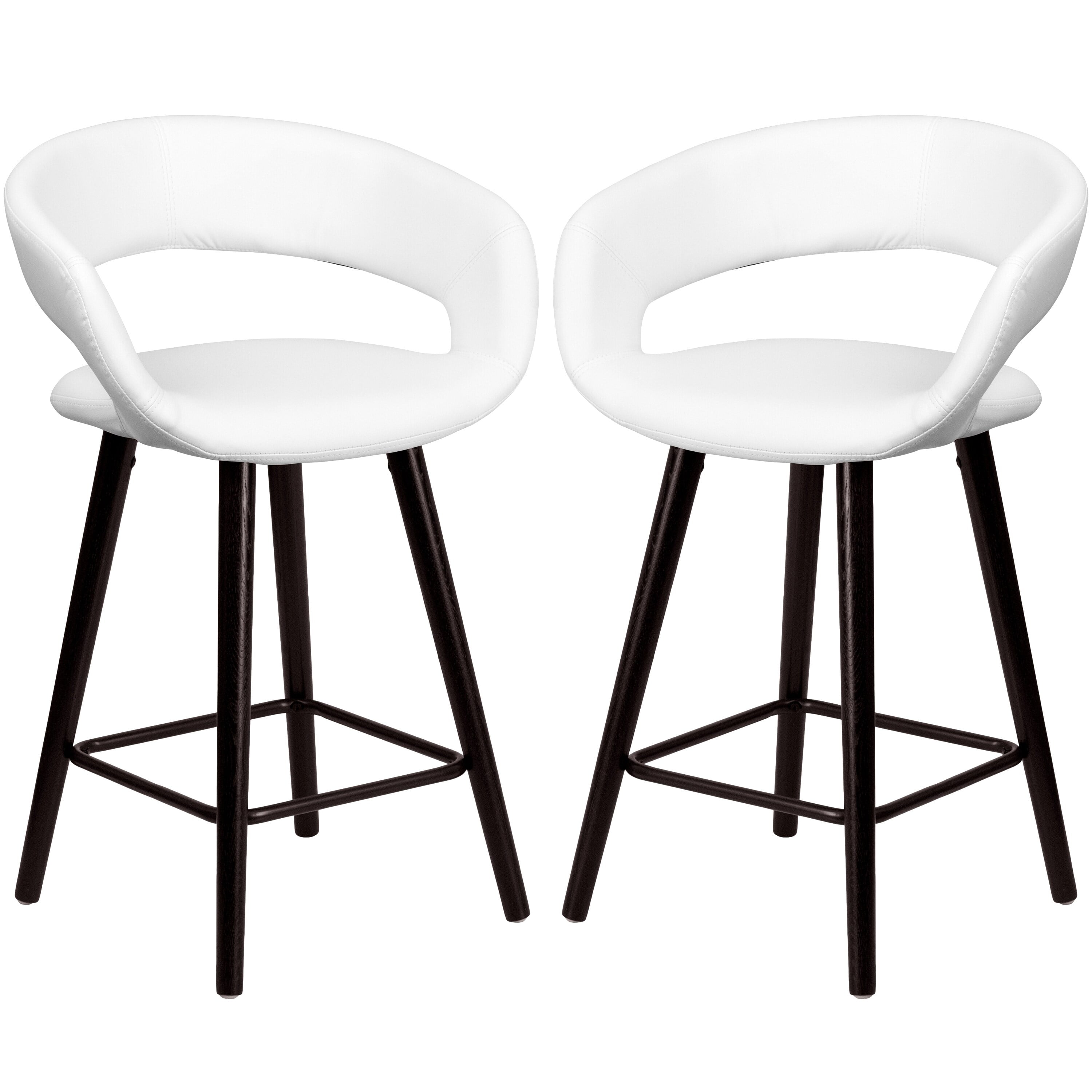 A Line Furniture Sleek White Rounded Floating Back Design Counter Height Stool with Cappuccino Wood Base Brown White