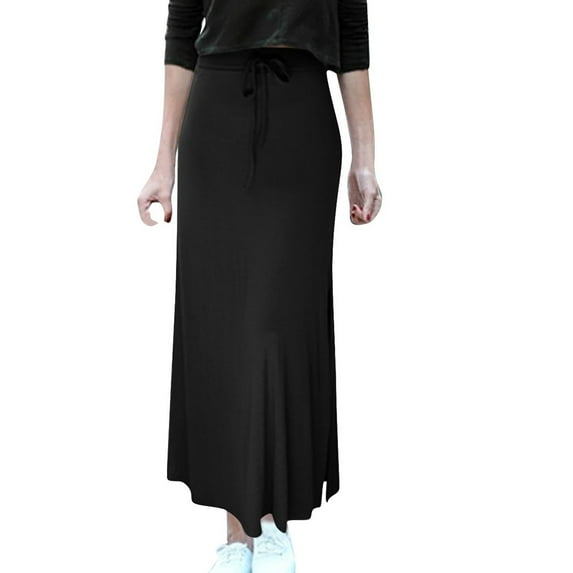 A Line Maxi Skirt for Women High Waist Stretchy Long Skirt Casual Solid Color Soft Knit Basic Skirts