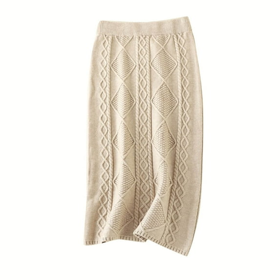 A Line Skirt With Pockets Knee Length Autumn And Winter Thick Wool Knitted Skirt Twist Long Straight Skirt