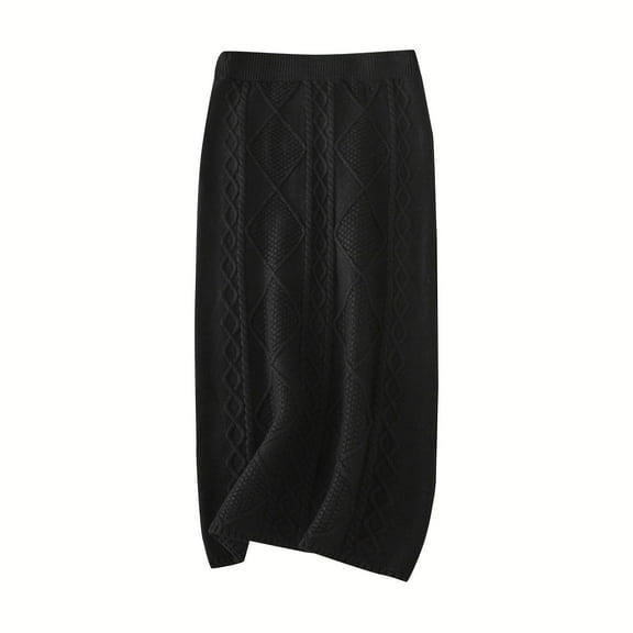 A Line Skirts For Women Mid Length Plaid Autumn And Winter Thick Wool Knitted Skirt Twist Long Straight Skirt