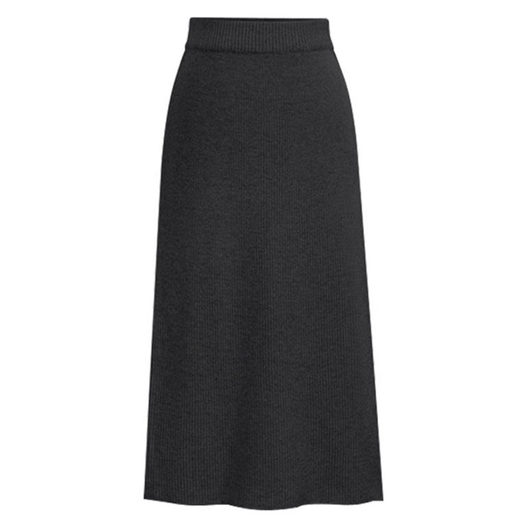 A Line Skirts Women Above Knee Elegant Knitted Woolen Mid-Calf