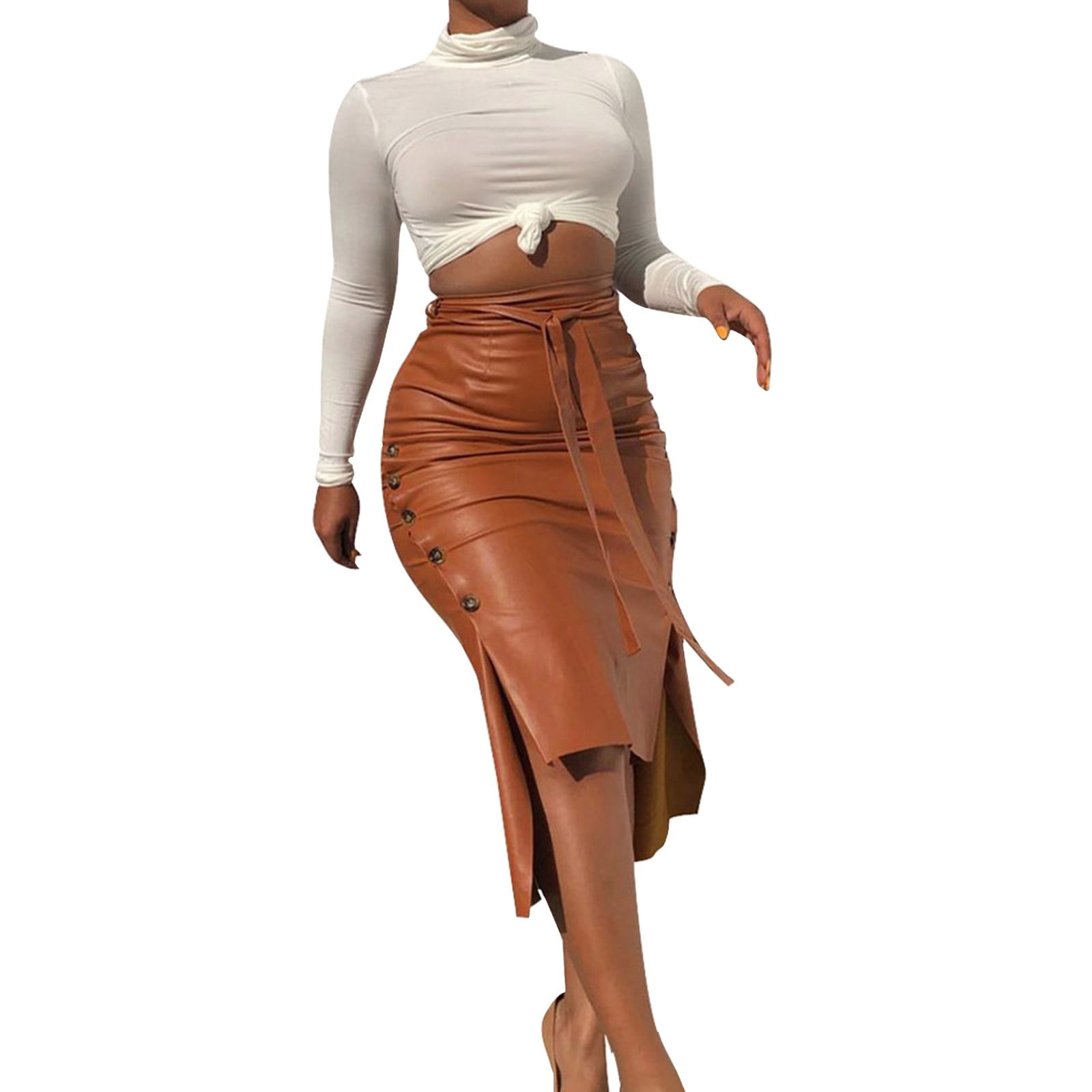 A Line Skirts Women Knee Length Plaid Split Mid Length Irregular