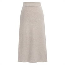 A Line Skirts Women Long Elegant Knitted Woolen Mid-Calf Skirt Solid High Waist Split Skirt