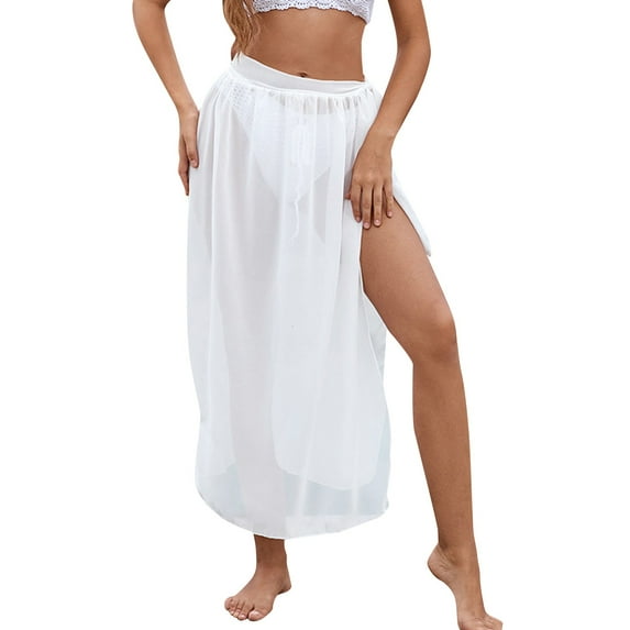 A Line Skirts Women Long Summer High Waist Straps Casual Perspective Split Solid Color Skirt Beach Skirt