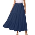 thumbnail image 1 of A Line Skirts for Women Mid Length Elastic High Waisted Flowing Ruffles Fairy Skirt Soild Cake Skirt With Pockets (Blue,Large), 1 of 4