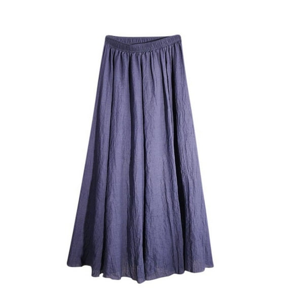 A-Line Swing Skirt Women Lightweight Cotton Linen Skirts High Waist Knee Dress Pleated Midi Skirt