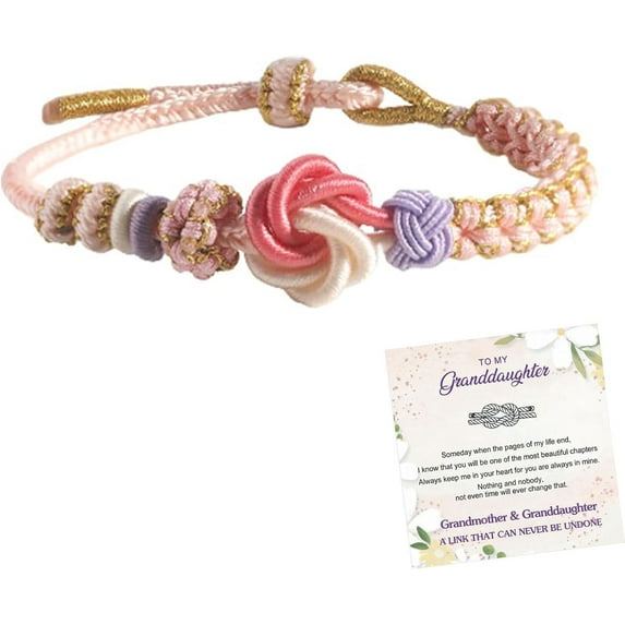 A Link That Can Never Be Undone Peach Blossom Knot Bracelet, Granddaughter Bracelet from Grandma Always Be Brave And Be Strong Adjustable Braided Bracelets for Women Teen Girls Jewelry Christmas Gift