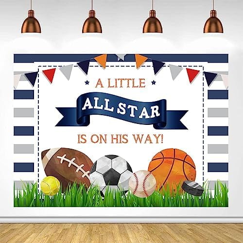 A Little All Star is On His Way Baby Shower Backdrop Boys Sports Birthday Background Football Basketball Tennies Golf Newborn Baby Party Decorations Banner Photo Studio Booth Props 7x5ft Walmart