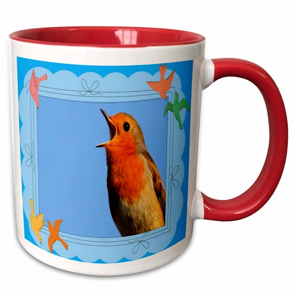 3drose, a Little Bird Told Me - European Robin, Erithacus Rubecula, Robin, Robin Redbreast, Bird, Wildlife, 11oz Two-tone Red Mug