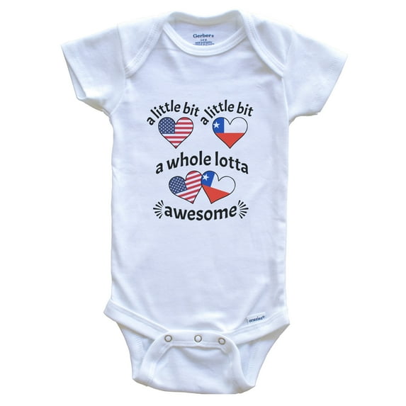A Little Bit Chilean American Chile USA Heart Flags Baby Bodysuit, 0-3 Months White