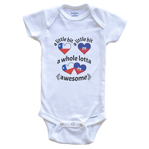 A Little Bit Chilean Haitian Chile Haiti Heart Flags Baby Bodysuit, 6-9 Months White