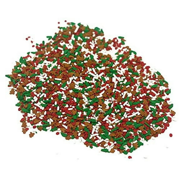 A Little Bit of Christmas - 12 Oz Resealable Stand Up Bag - Featuring Green Holly Leaves, Red Quins, Gingerbread Men, and White Decorettes - Sprinkle Me This