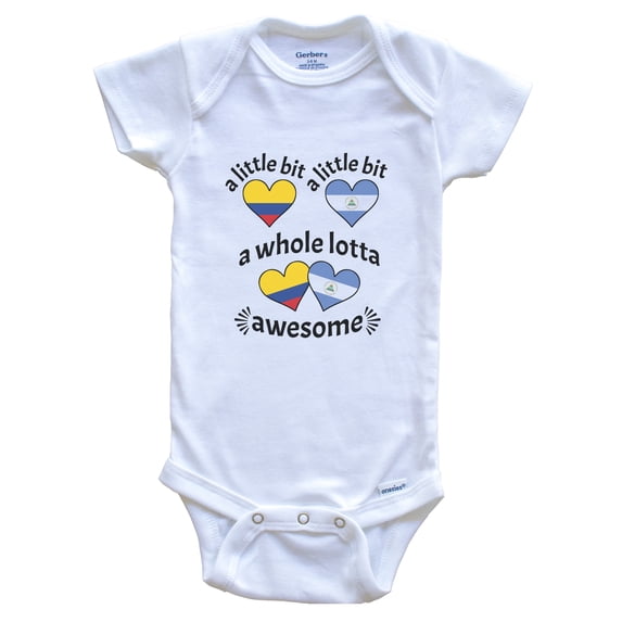 A Little Bit Colombian Nicaraguan Colombia Nicaragua Heart Flags Baby Bodysuit, 6-9 Months White