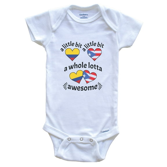 A Little Bit Colombian Puerto Rican Colombia Puerto Rico Heart Flags Baby Bodysuit, 3-6 Months White