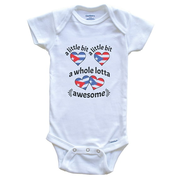 A Little Bit Cuban Puerto Rican Cuba Puerto Rico Heart Flags Baby Bodysuit, 0-3 Months White