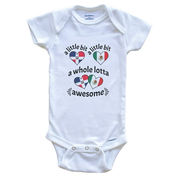 A Little Bit Dominican Mexican Dominican Republic Mexico Heart Flags Baby Bodysuit, 3-6 Months White