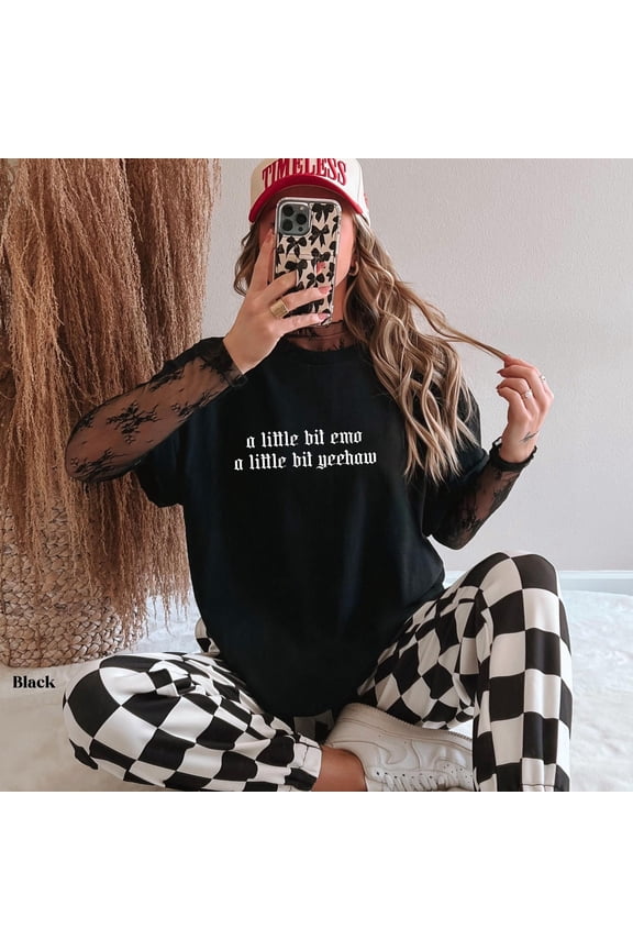 A Little Bit Emo A Little Bit Yeehaw Shirt, Funny Western Graphic Tee for Women, Grunge Cowgirl Aesthetic Shirt, Trendy Country Tee