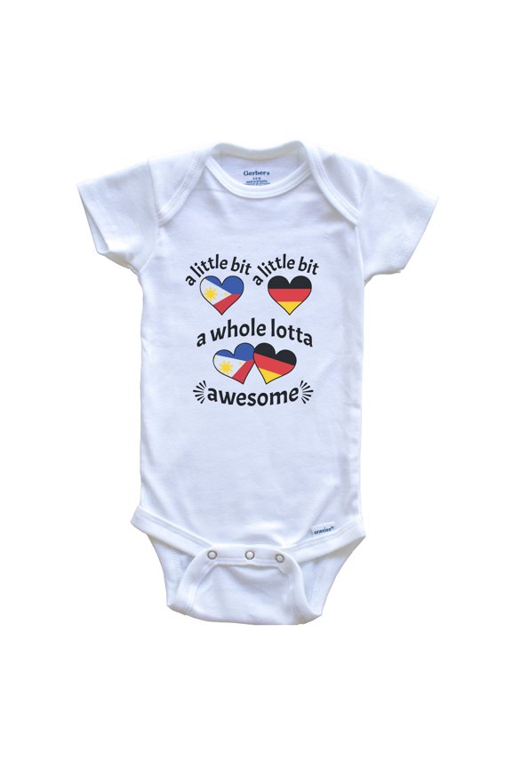 A Little Bit Filipino German Philippines Germany Heart Flags Baby Bodysuit, 3-6 Months White