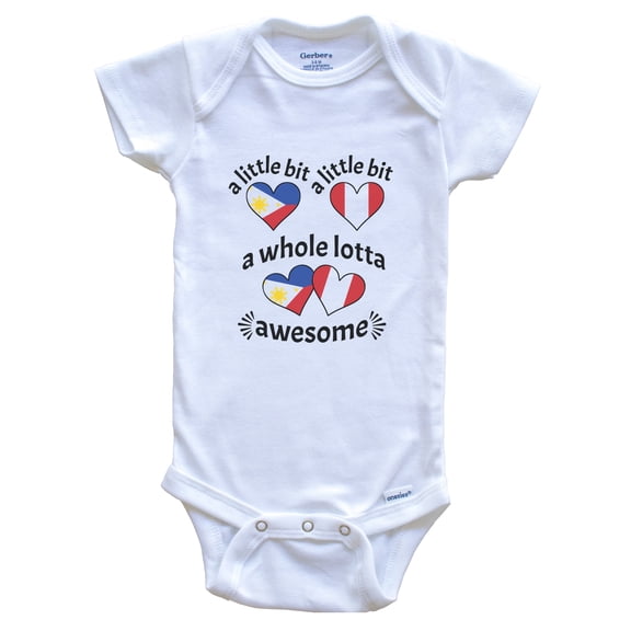 A Little Bit Filipino Peruvian Philippines Peru Heart Flags Baby Bodysuit, 3-6 Months White
