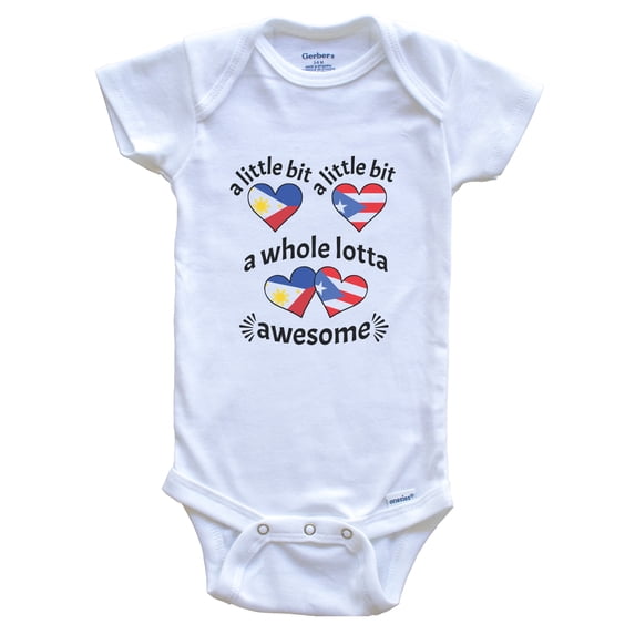 A Little Bit Filipino Puerto Rican Philippines Puerto Rico Heart Flags Baby Bodysuit, 3-6 Months White