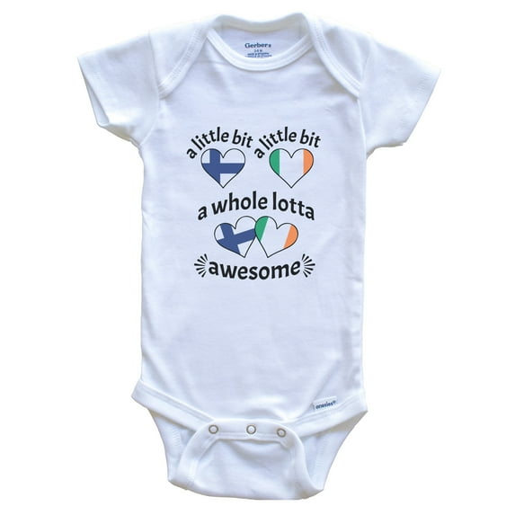 A Little Bit Finnish Irish Finland Ireland Heart Flags Baby Bodysuit, 6-9 Months White