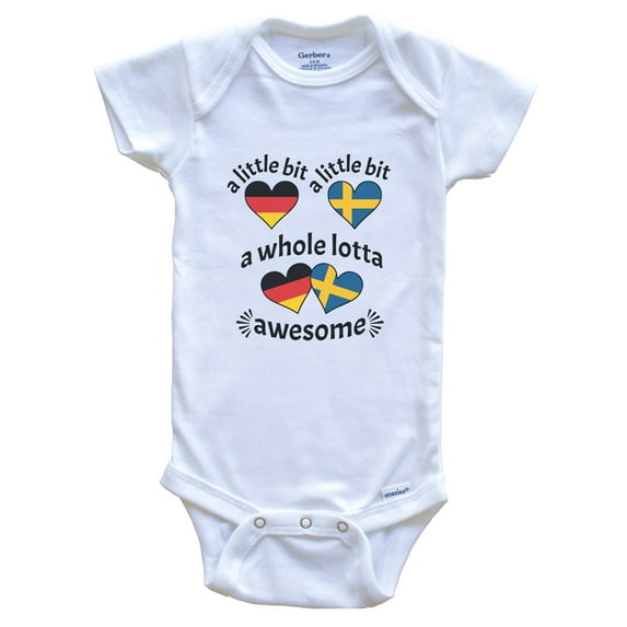 A Little Bit German Swedish Germany Sweden Heart Flags Baby Bodysuit, 3-6 Months White