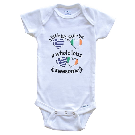 A Little Bit Greek Irish Greece Ireland Heart Flags Baby Bodysuit, 0-3 Months White