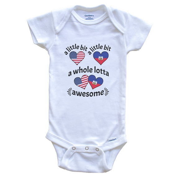A Little Bit Haitian American Haiti USA Heart Flags Baby Bodysuit, 3-6 Months White
