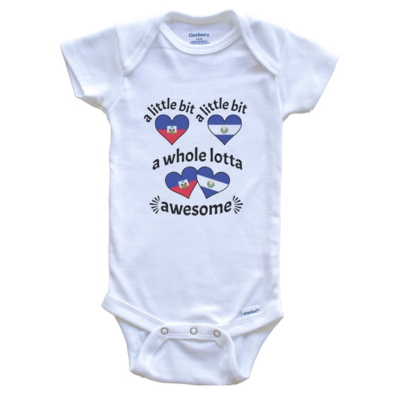 A Little Bit Haitian Salvadorian Haiti El Salvador Heart Flags Baby Bodysuit, 0-3 Months White