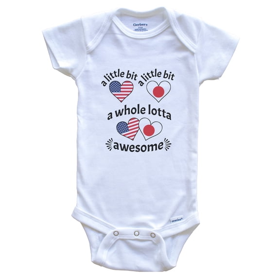 A Little Bit Japanese American Japan USA Heart Flags Baby Bodysuit, 0-3 Months White