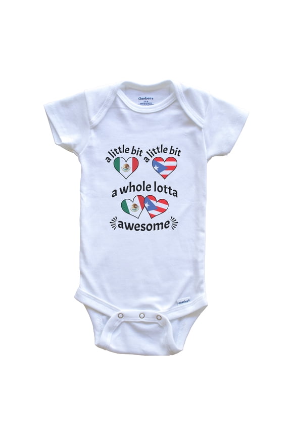 A Little Bit Mexican Puerto Rican Mexico Puerto Rico Heart Flags Baby Bodysuit, 6-9 Months White