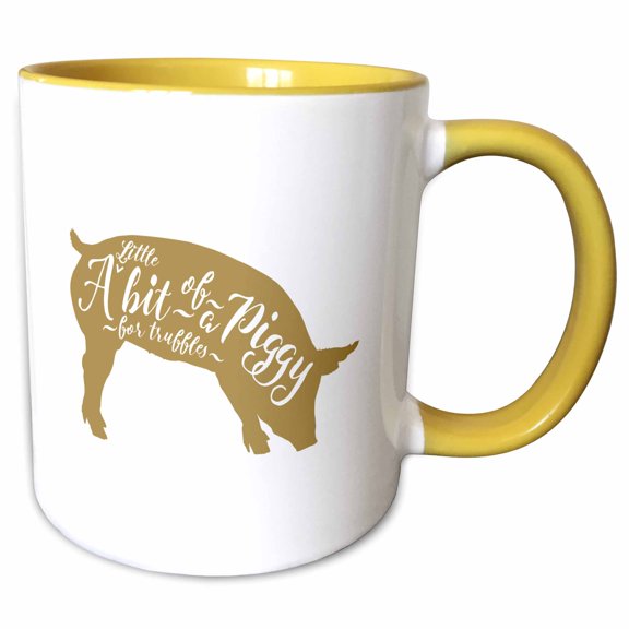 3drose, a Little Bit of a Piggy for Truffles- Funny Piggy Design in Brown, 11oz Two-tone Yellow Mug