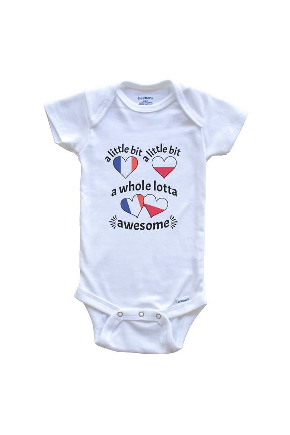 A Little Bit Polish French France Poland Heart Flags Baby Bodysuit, 6-9 Months White