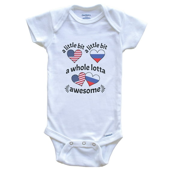 A Little Bit Russian American Russia USA Heart Flags Baby Bodysuit, 6-9 Months White
