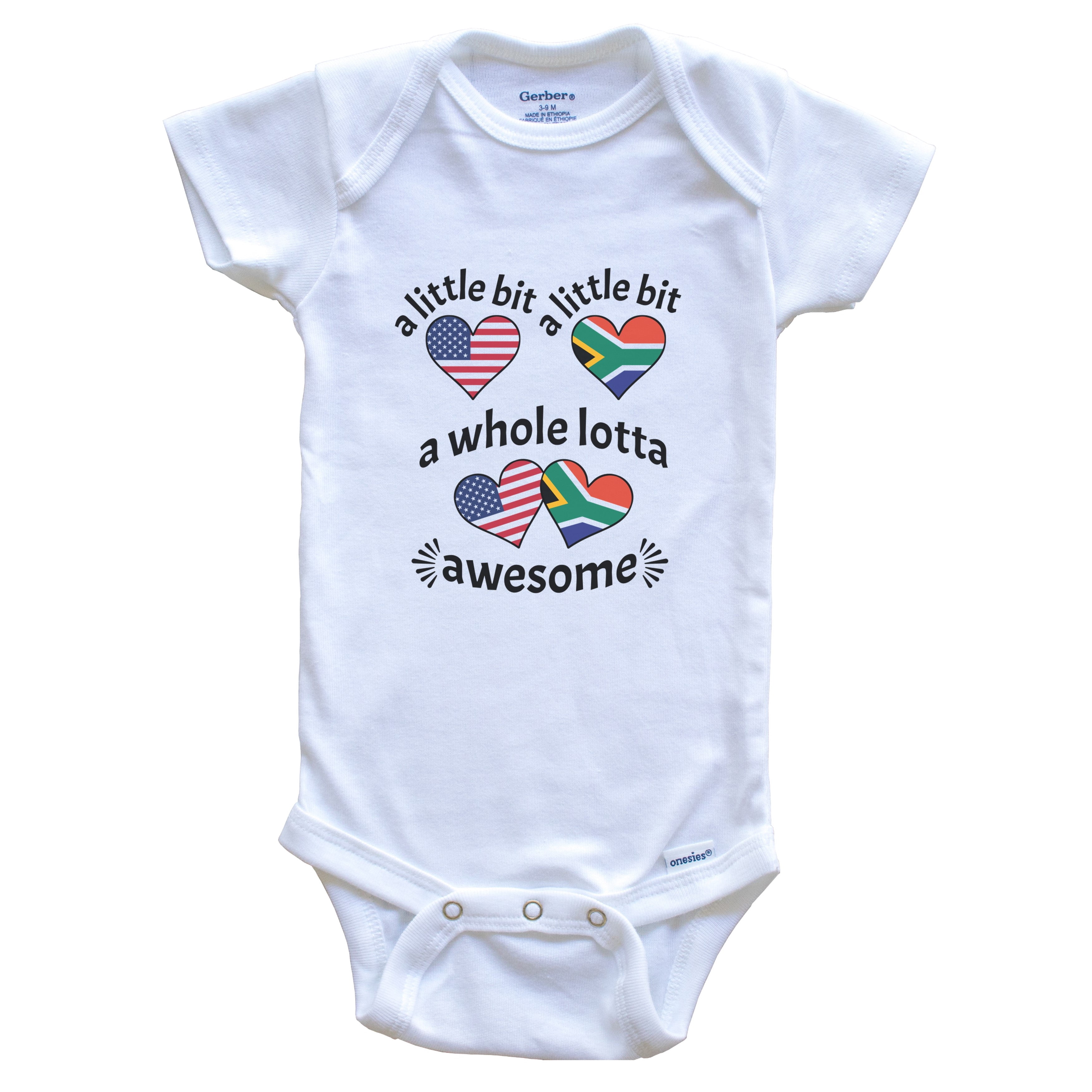 Baby Bodysuit Onesie - American Flag Heart Design, 100% Cotton, USA Printed