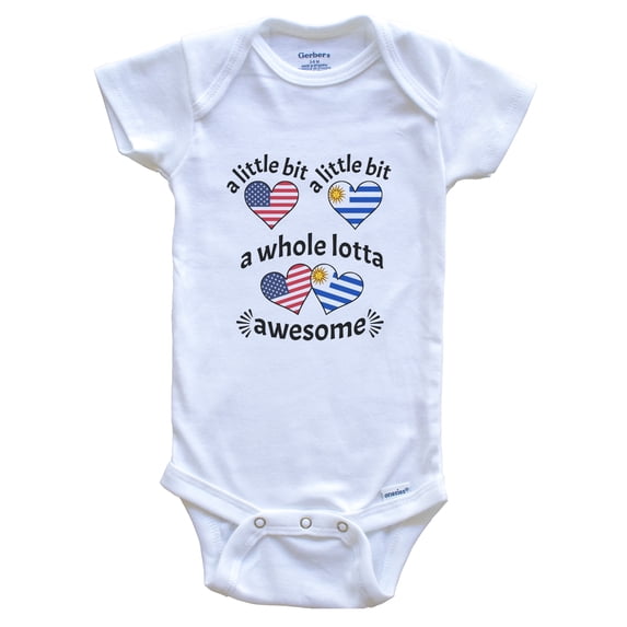 A Little Bit Uruguayan American Uruguay USA Heart Flags Baby Bodysuit, 3-6 Months White