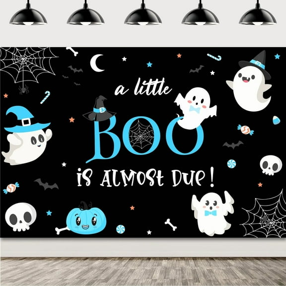 A Little Boo Is Almost Due Backdrop Halloween Baby Shower Decorations for Boy and Girl Halloween Ghost Themed Background Decor