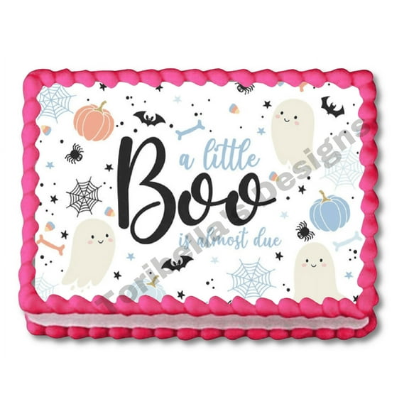 A Little Boo Is On The Way Edible Image Edible Cake Topper Baby Shower Cake Decoration Edible Sticker Decal For 1/4 to 1/2 sheet Cake 10" by 8" rectangle You Add To Your Own Cake