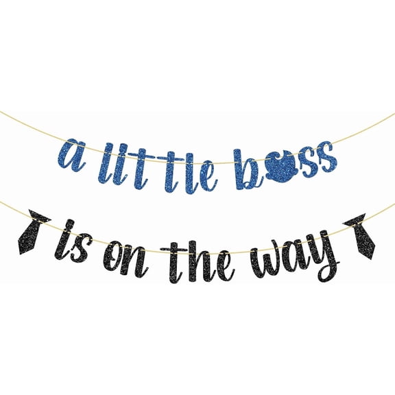 A Little Boss is on The Way Banner, Gender Reveal Party Supplies It's a Boy Pregnancy Announcement Party Decorations - Black Blue Glitter