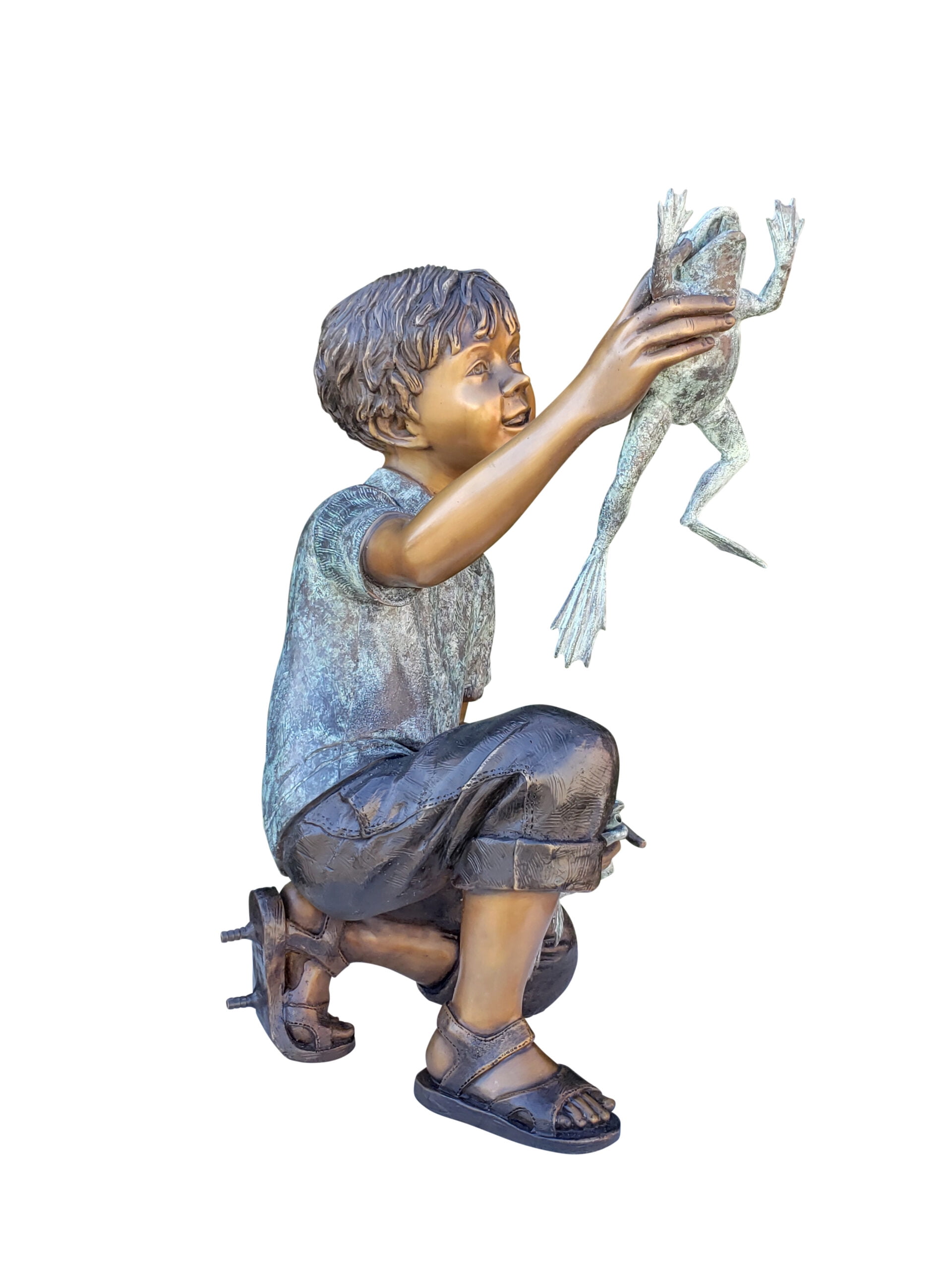 Nifao Little Boy Playing with Two Frogs Outdoor Fountain Statue, Bronze Garden Water Feature Sculpture for Patio & Yard – Garden Outdoor Decor Sculpture, 18"L x 16"W x 25"H