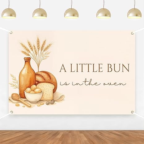 A Little Bun is in The Oven Baby Shower Backdrop Bread Theme Hand Drawn Photo Background for Baking Theme Baby Shower Party Supplies 5 * 3ft